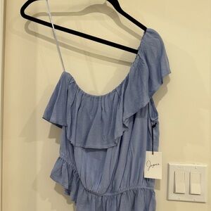 Elegant Blue Ruffle Top